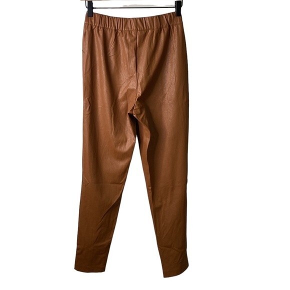 Lulus Camel Way To Cool Vegan Leather High-Waist Legging Zip Hem Stretch Pull-On - Picture 8 of 16